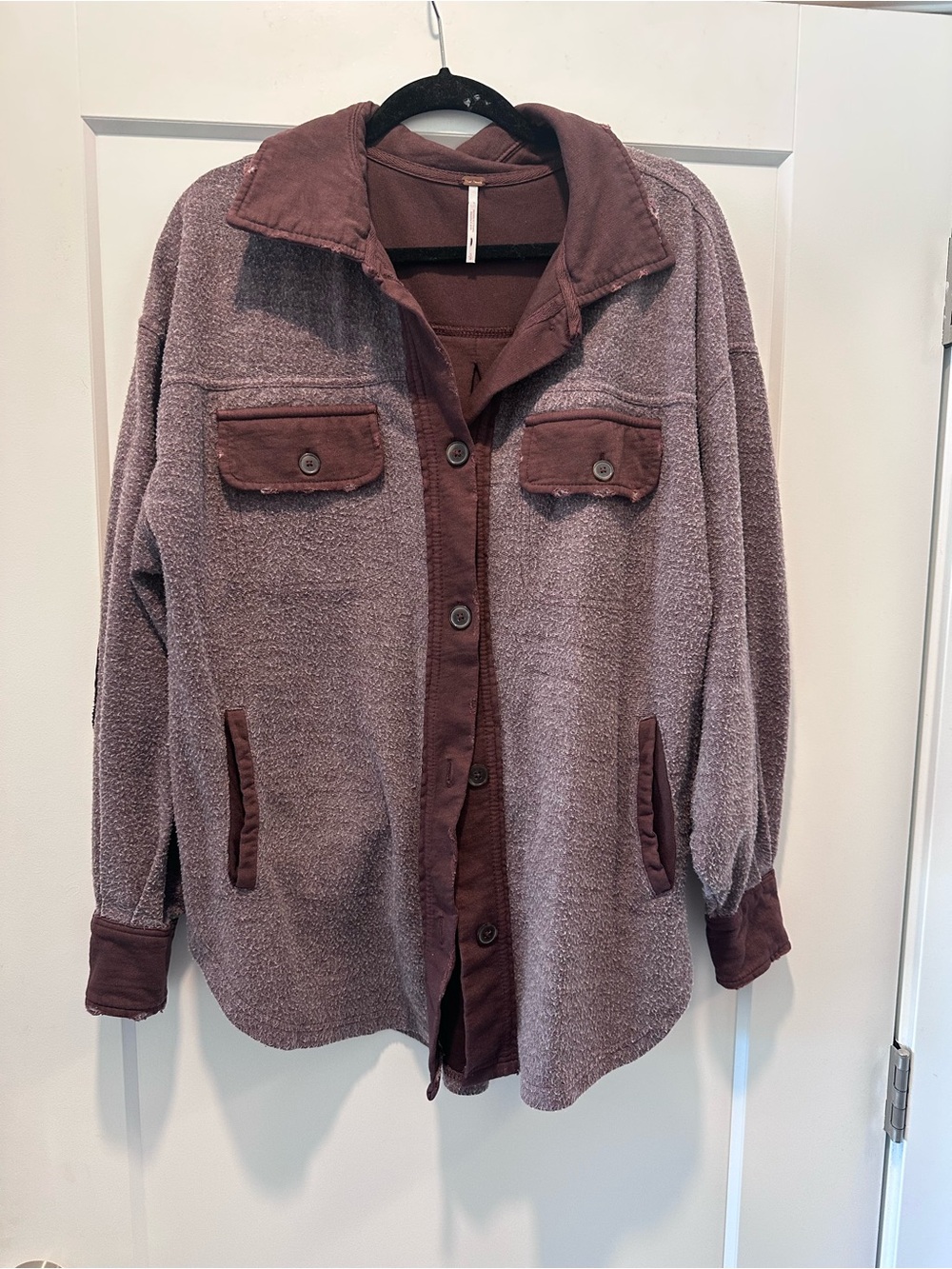 Free People Ruby Cozy Button-Front Shacket in Brown/Mauve
